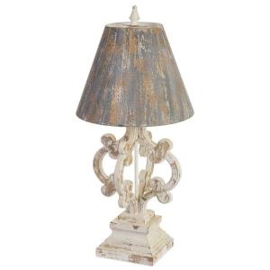 Lampe de table en bois et métal avec finition vieillie