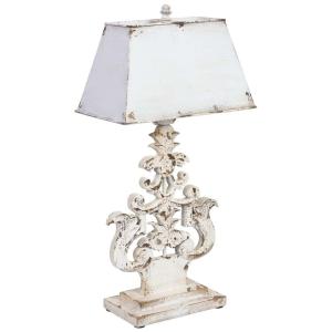 Lampe de table en bois et métal blanc antique 36x21x72h cm