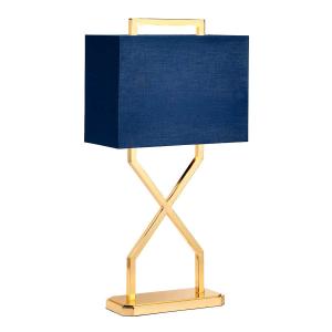 Lampe de table en métal doré poli, abat-jour bleu  H:67,8cm…