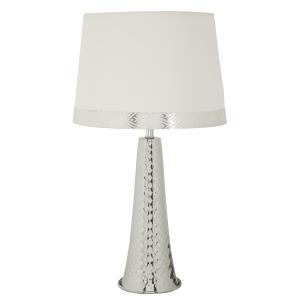 Lampe de table en métal et tissu argenté et blanc (Ø 30 x 5…