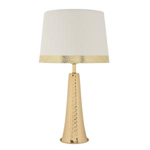 Lampe de table en métal et tissu doré et blanc (Ø 30 x 54 c…