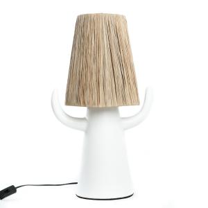 Lampe de table en terre cuite et herbe blanc naturel