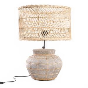 Lampe de table en terre cuite et herbe naturel gris