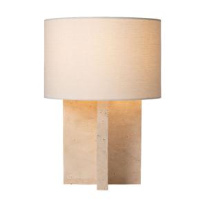 Lampe de table en travertin et abat-jour en lin blanc, Ø 30…