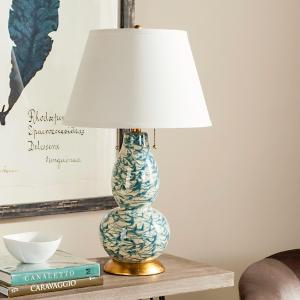 Lampe de table en Verre Bleu/Blanc