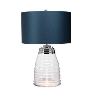 Lampe de table en verre et abat-jour satiné bleu H: 64,3cm