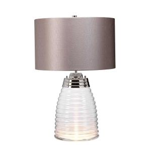 Lampe de table en verre et abat-jour satiné taupe H: 64,3cm