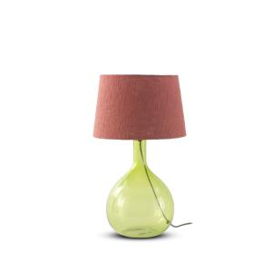 Lampe de table en verre vert avec abat-jour en coton terrac…