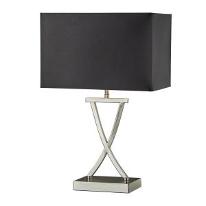 Lampe de table métal textile imit. soie argent noir e14 - H…