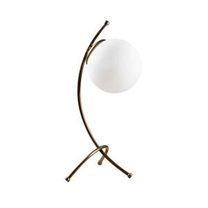 Lampe de table minimaliste dorée et sphère en verre opale