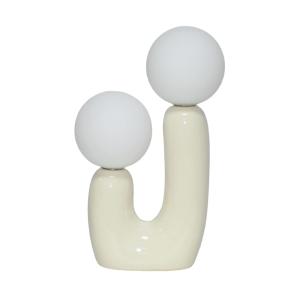 Lampe de table organique céramique beige et verre blanc h 3…