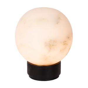 Lampe de table ronde en albâtre blanc et chêne noir, Ø 20 c…