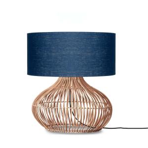 Lampe de table rotin abat-jour lin naturel/bleu denim, h. 6…