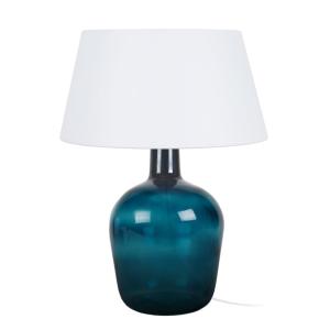 Lampe de table verre bleu abat-jour tissu blanc