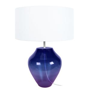 Lampe de table verre violet abat-jour tissu blanc