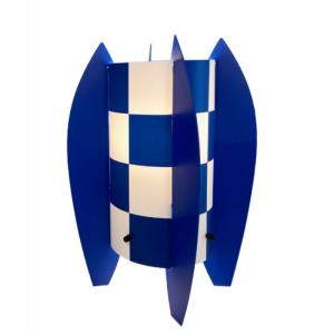 Lampe décorative à damiers bleus H. 25cm