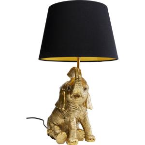 Lampe éléphant en polyrésine dorée et lin noir