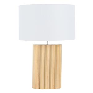 Lampe en bois d'hévéa strié et abat-jour blanc