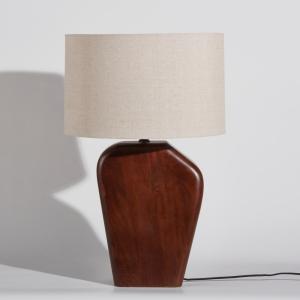 Lampe en bois de manguier et abat-jour en coton crème