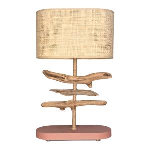 Lampe en bois flotté terracotta et abat-jour en fibres tres…