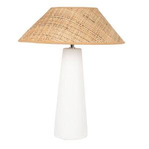Lampe en céramique blanche et abat-jour en raphia
