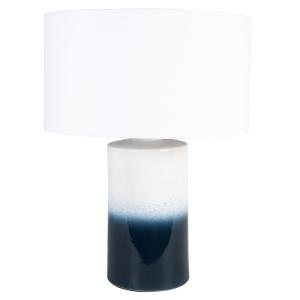 Lampe en céramique bleue et blanc et abat-jour blanc cassé