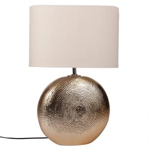 Lampe en céramique martelée dorée et abat-jour crème