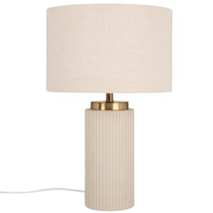 Lampe en céramique striée beige et abat-jour en polyester r…