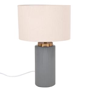 Lampe en céramique striée bleu gris et abat-jour écru