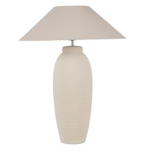 Lampe en céramique striée et abat-jour un tissu beige crème…