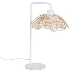 Lampe en métal blanc et abat-jour fleur en rotin