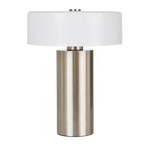 Lampe en métal chromé et abat-jour blanc