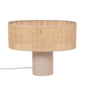 Lampe en tissu beige et abat-jour en raphia