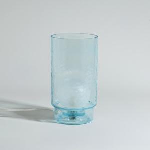 Lampe en verre bleu texturé et globe opaque