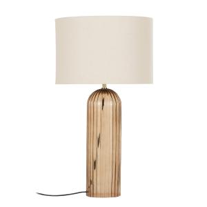 Lampe en verre strié ambré et abat-jour en tissu marron et…