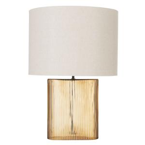Lampe en verre strié et abat-jour en polyester recyclé beig…