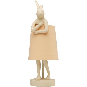 Lampe lapin en polyrésine beige et lin pêche H50