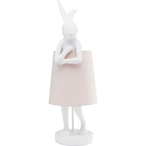 Lampe lapin en polyrésine blanche et lin rose H68