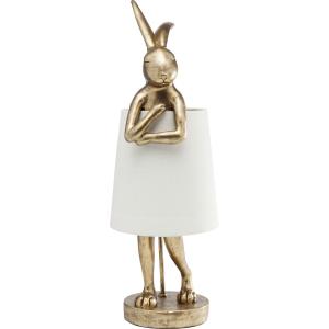 Lampe lapin en polyrésine dorée et lin beige H50