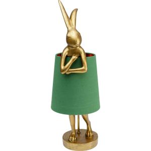 Lampe lapin en polyrésine dorée et lin vert H68