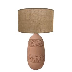 Lampe maya en terre cuite avec abat-jour jute naturel H. 47…