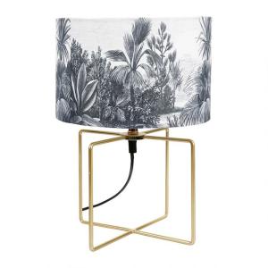 Lampe pied métal doré abat-jour gravure