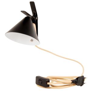 Lampe pince en bois d'hévéa et métal noir mat