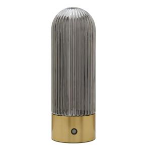 Lampe portable en métal doré et verre fumé H27 cm