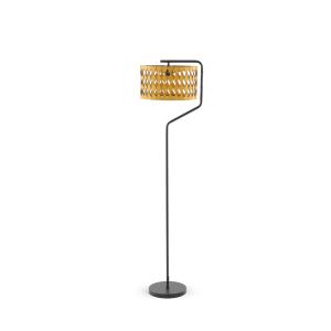 Lampe sur pied avec abat-jour en contreplaqué miel et noir
