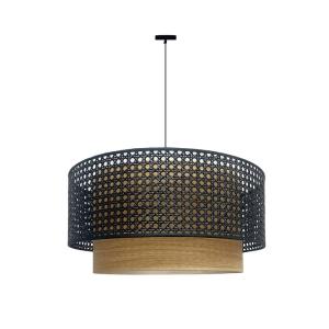 Lampe suspendue, 1 lumière, noir et rotin