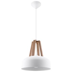 Lampe suspendue acier bois blanc H 85 cm