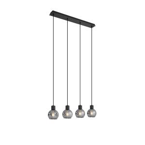 Lampe suspendue Art Déco noire allongée avec 4 lumières