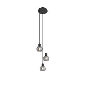 Lampe suspendue Art Déco noire ronde avec 3 lumières