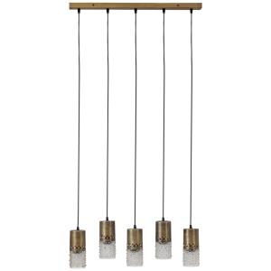 Lampe suspendue de plafond 5 lumieres verre doré